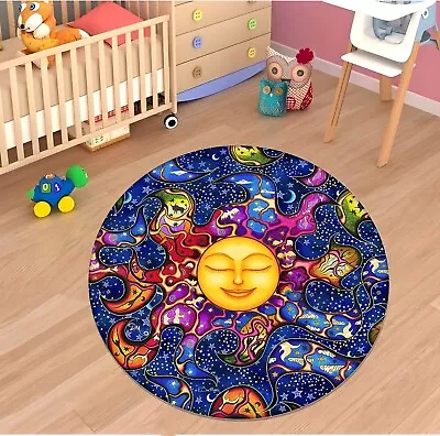 Sun And Moon RugSky And Stars RugColorful RugNature Themed RugRound Rug • $27.90