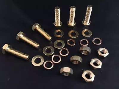£5.58 • Buy M5 Brass Nuts And Bolts Full Thread Flat & Spring Washers (Pack Of 6, 12 Or 24)