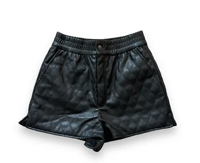 $24.99 • Buy Zara Black Faux Leather Quilted Hotpant Shorts Button Zip Close Pockets Size XS