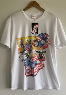 Marvel T-Shirt Captain America Mens White Short Sleeved Graphic Print Boohoo S • £9.99