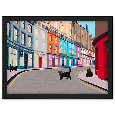 Three Black Cats In Edinburgh On Victoria Street Framed Art Picture Print A3 • £29.99