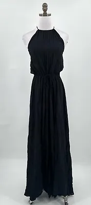 Blue Life Womens Black Halter Front Slit Drawstring Waist Maxi Dress Sz XS • $49