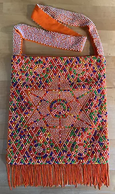 Vintage 1960's Plastic Beaded Muticolored Purse Hippie Boho Made In Hong Kong • $9.99