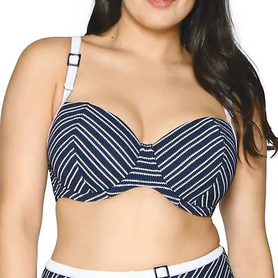 Curvy Kate Swimwear Sailor Girl Underwired Padded Balcony Bikini Top Navy Stripe • £17.95