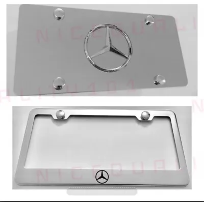 3D Mercedes Benz Combo Stainless Steel Front Plate W/ License Plate Frame • $39.99