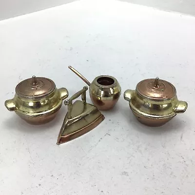 Vintage Miniature Brass & Copper Doll House Decor Cooking Pots Pan Iron • $32.89