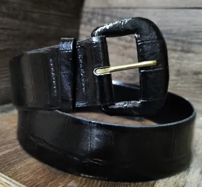 VTG Cipriani Belt Women's Black Leather Italian Alligator Calfskin 1.75  Wide S • $24.99