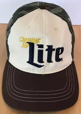 Miller Lite Beer Embroidered Logo Advertising Hat Cap Two Tone With Camo Back   • $11.99