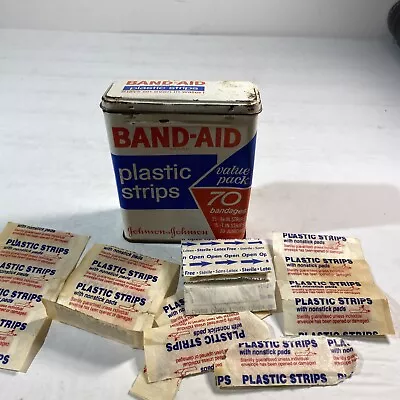 Vintage Metal Band Aid Box Container Tin  70 Pack Johnson 1960s W/ Product • $20