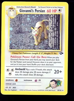 Giovanni's Persian Gym Challenge 8/132 Holo Unlimited Pokemon Card WOTC • $14.99