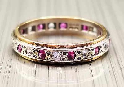 Vintage 9ct Gold Ruby And CZ Channel Set Band Ring Size L 1/2 • $199.13