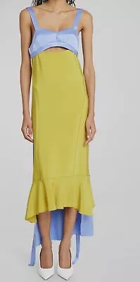 $1690 Victoria Beckham Women Green Bicolor Openback High-Low Maxi Dress Size 6 • $541.18