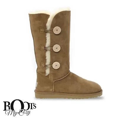 Ugg Bailey Button Triplet Ii Chestnut Tall Sheepskin Boots Size Us 8/uk 6.5 New • $169.95