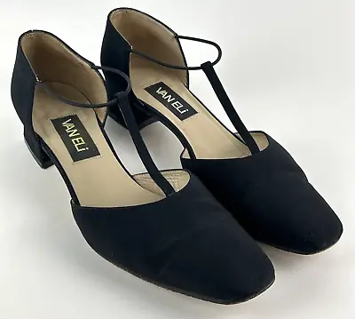 VANELi Black Womens T-Strap Pump Slip-on Shoes - 1.5  Block Heel - Size 8.5 M • $16.99