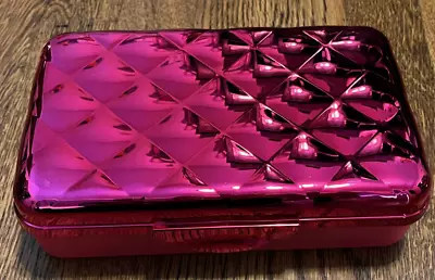 It's Academic Quilted Metallic Pencil Case Box Hard Plastic Dark Pink • $10.99