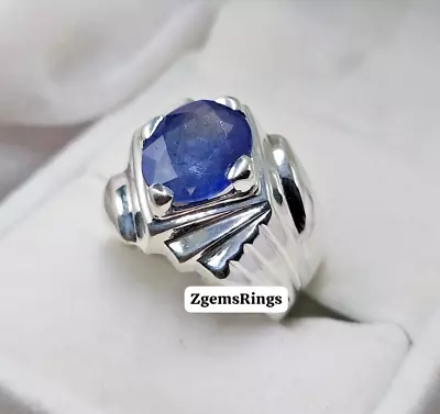 Mens Natural Blue Sapphire Silver 925 Neelam Ring Elegant Sapphire Man Ring Band • $133.88