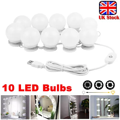 Make Up Mirrors Lights 10 LED Bulbs Vanity Makeup Dressing Table USB Mirror Lamp • £10.59