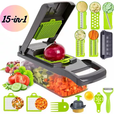 15-In-1 Vegetable Fruit Chopper Cutter Food Onion Veggie Dicer Slicer Kitchen • $13.98