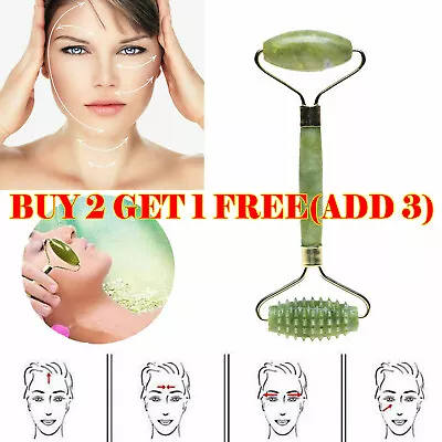 Natural Jade Roller Face Massage Beauty Tool Eye Neck Body Anti Aging Therapy UK • £4.79