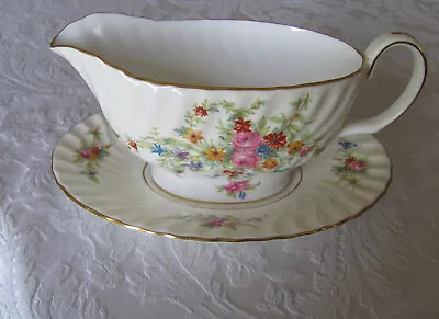 Minton China England Lorraine Cream S561-Floral Swirl-Gravy Boat With Underplate • $93.49