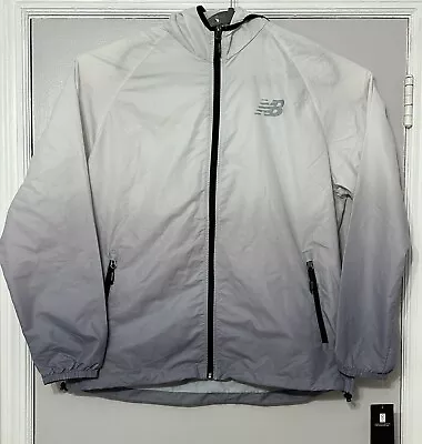 New Balance Windbreaker Jacket Gray Silver Ombré Woven Running Hood Men’s XL • $49.99