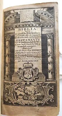 1797 BIBLE In DUTCH ILLUSTRATED Antique VELLUM BOUND BIBLIA OLD & NEW TESTAMENT • $642