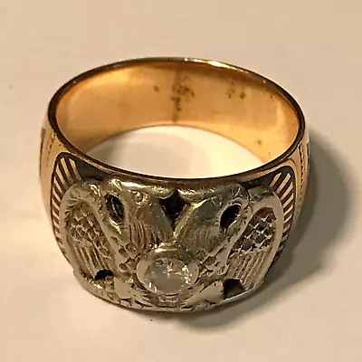 14K Yellow Gold Palladium & Diamond Scottish Rite Masonic Ring 12.7 G Size 9.5 • $650