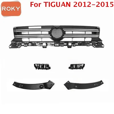 $109.99 • Buy 5PCS For TIGUAN 2012-2015 Radiator Chrome Grille Grill + Bumper Support Brackets