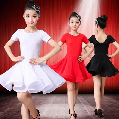 Childrens Girls Swing Dancewear Latin Salsa Dance Dress Ballroom Practice Solid • $29.72