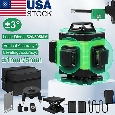 ⭐16 Lines 4D Green Laser Level 360° Auto Rotary Cross Line Measure Batteries*2 ⭐ • $46.99