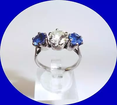 Antique-vintag E 14kt White Gold Diamond And Sapphire Ring • $1