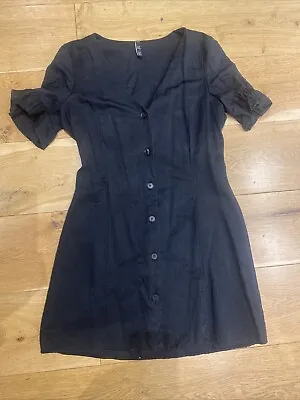 Black Short Sleeve Mini Dress Zara TRF Collection Medium Button Down Lyocell • £16