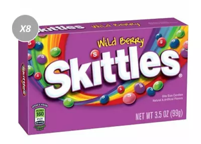 $31.92 • Buy 919419 8 X 99g THEATRE BOXES OF SKITTLES WILD BERRY FLAVOURED CHEWY CANDIES YUM 