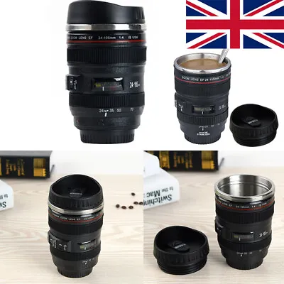 Camera Lens Mug Coffee Tea Stainless Steel Travel Cup Thermos Flask Sipping Lid • £9.83