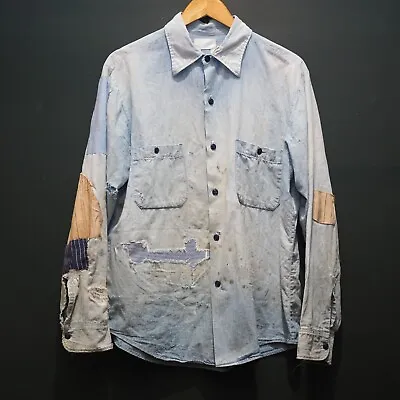 1940s Selvedge Chambray Cotton Denim Blue  Shirt  Vintage Workwear 40s • $200