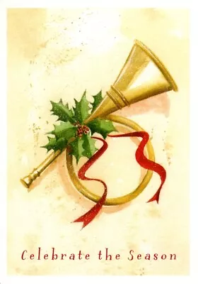 Vintage Style Brass Gold French Horn Christmas Cards - Set Of 4  • $8.99