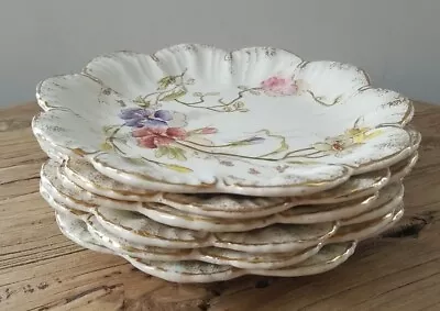 6 Franz Ant. Mehlem Bonn Germany 7  Plates Floral & Gold Scalloped Edge  • $45