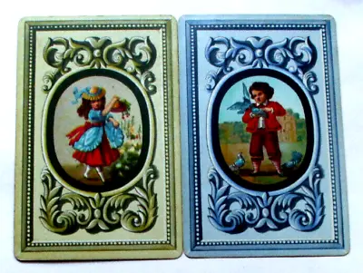 2 Single Genuine Vintage Swap Playing Cards Kids Flowers Birds Fancy Frames Pair • $2.25