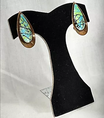 Matisse Renoir Vintage Copper Enamel Earrings Green Blue Black Tear Drop • $27.50