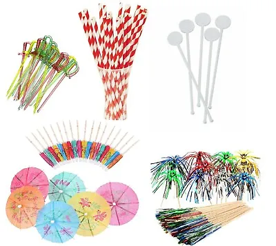£6.99 • Buy 99 X Piece Cocktail Decorations Party Pack Kit Umbrella Fireworks Stirrers Retro