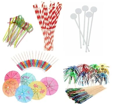 £6.99 • Buy 99 X Piece Cocktail Decorations Party Pack Kit Umbrella Fireworks Stirrers Retro