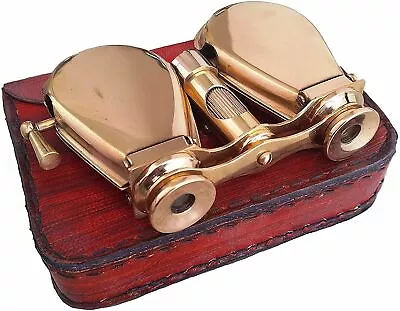 Vintage Brass Folding Binoculars/Opera Glasses/Spyglass With Leather Case Gifts • $76.81