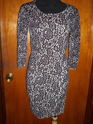 Victoria's Secret Moda International Black Lace Print Scoop Neck Sweater Dress S • $24.99