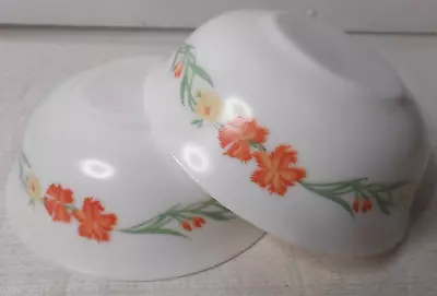 Set Of 2 ARCOPAL FRANCE White Milk Glass Orange Wildflowers Soup Or Cereal Bowls • $15.99