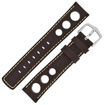 Hirsch RALLY Perforated Leather Watch Strap BROWN 20 MM • £35