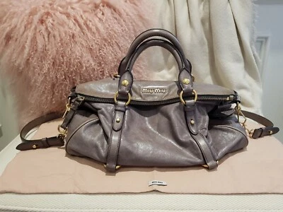 $181.20 • Buy Miu Miu Grey Vitello Lux Fold Over Bow Bag Satchel
