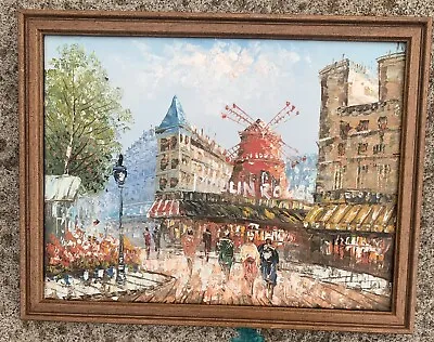 Oil Painting Paris Moulin Rouge Mid Century • $19.99