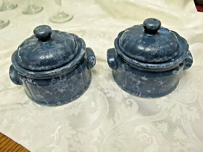 Set Of 2 Mt Clemens Pottery  Vintage Athens Collection Blue Marble 4.5 In. • $6