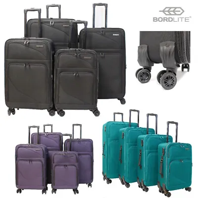 Bordlite Lightweight 4 Wheel Suitcase Soft Luggage Travel Cabin Bag Black/Purple • £24.99