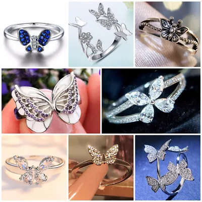 $2.14 • Buy 8 Style Butterfly Women Jewelry Cubic Zircon 925 Silver Filled Ring Sz 6-10